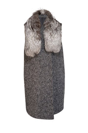 Theory - Dark Grey Wool Blend Vest w/ Fox Fur Collar Sz M - Current Boutique