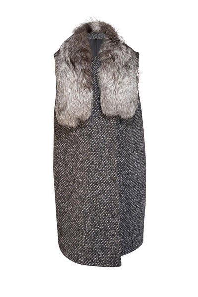 Theory - Dark Grey Wool Blend Vest w/ Fox Fur Collar Sz M - Current Boutique