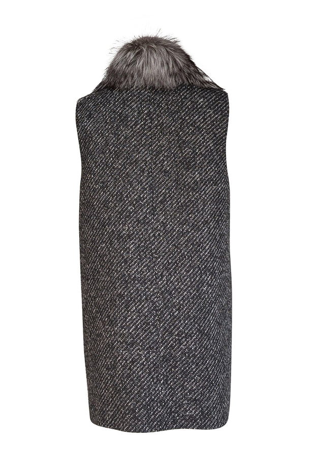 Theory - Dark Grey Wool Blend Vest w/ Fox Fur Collar Sz M - Current Boutique