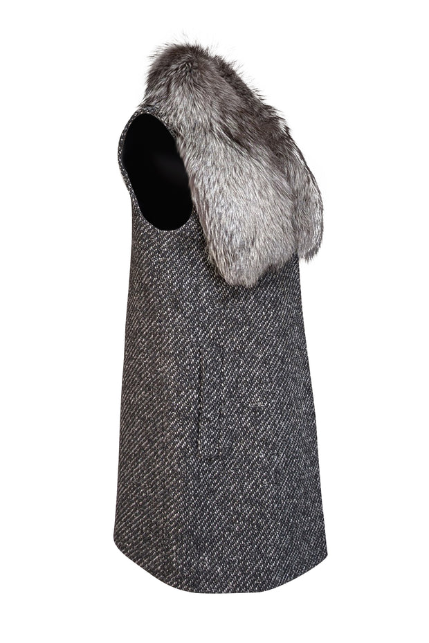 Theory - Dark Grey Wool Blend Vest w/ Fox Fur Collar Sz M - Current Boutique