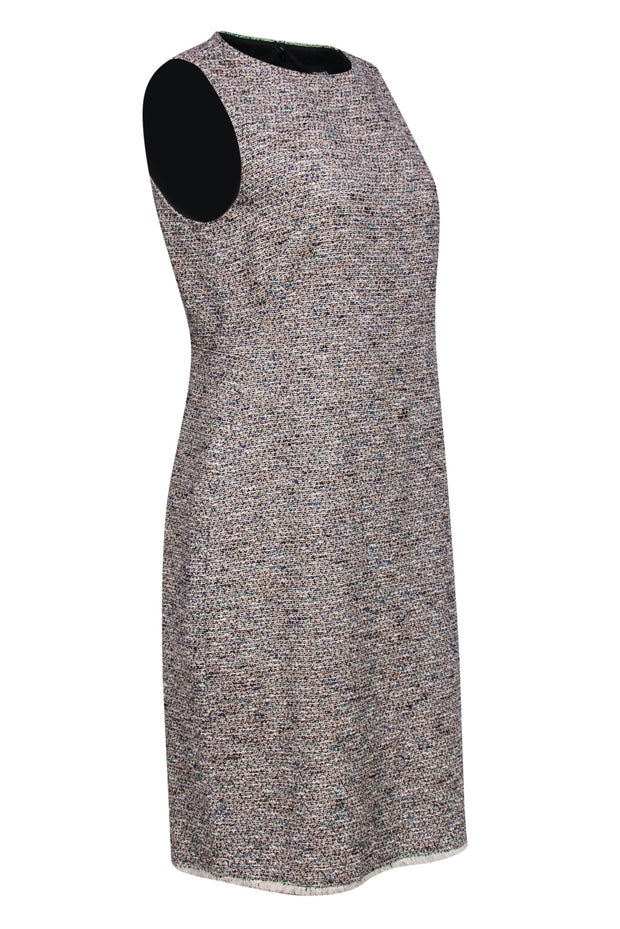 Current Boutique-Theory - White & Multicolor Tweed Sleeveless Sheath Dress w/ Frayed Hem Sz 12