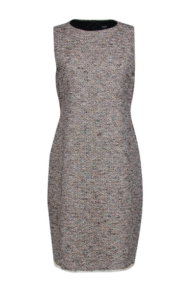 Current Boutique-Theory - White & Multicolor Tweed Sleeveless Sheath Dress w/ Frayed Hem Sz 12