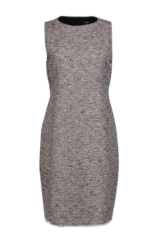 Current Boutique-Theory - White & Multicolor Tweed Sleeveless Sheath Dress w/ Frayed Hem Sz 12