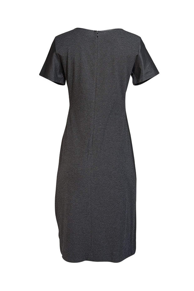 Theory - Grey Knit with Leather Trim shift " Leilana" Dress Sz 10 - Current Boutique