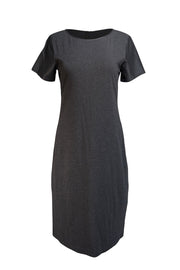Theory - Grey Knit with Leather Trim shift " Leilana" Dress Sz 10 - Current Boutique