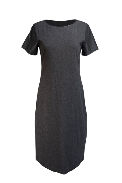 Theory - Grey Knit with Leather Trim shift " Leilana" Dress Sz 10 - Current Boutique
