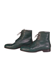 Tod's - Green Pebbled Leather Lace Up Short Boots Sz 9 - Current Boutique