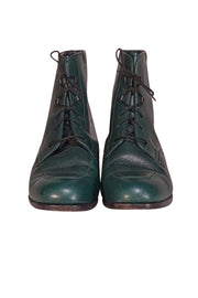 Tod's - Green Pebbled Leather Lace Up Short Boots Sz 9 - Current Boutique