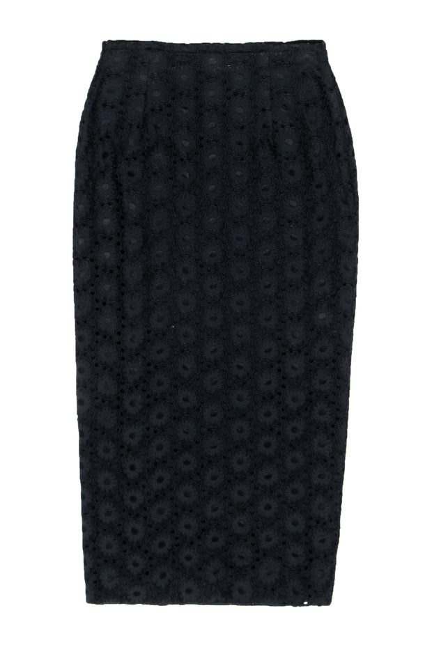 Current Boutique-Todd Oldham - Black Eyelet Lace Midi Skirt w/ Side Slit Sz M