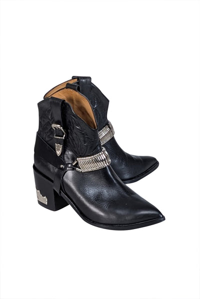 Current Boutique-Toga Pulla - Black Leather Silver Detail Western Boot Sz 11