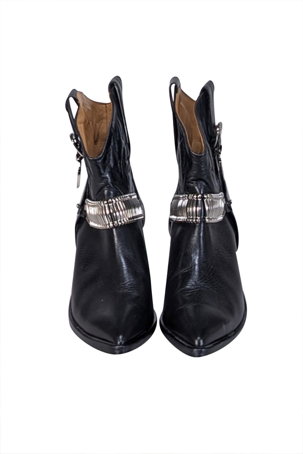 Current Boutique-Toga Pulla - Black Leather Silver Detail Western Boot Sz 11