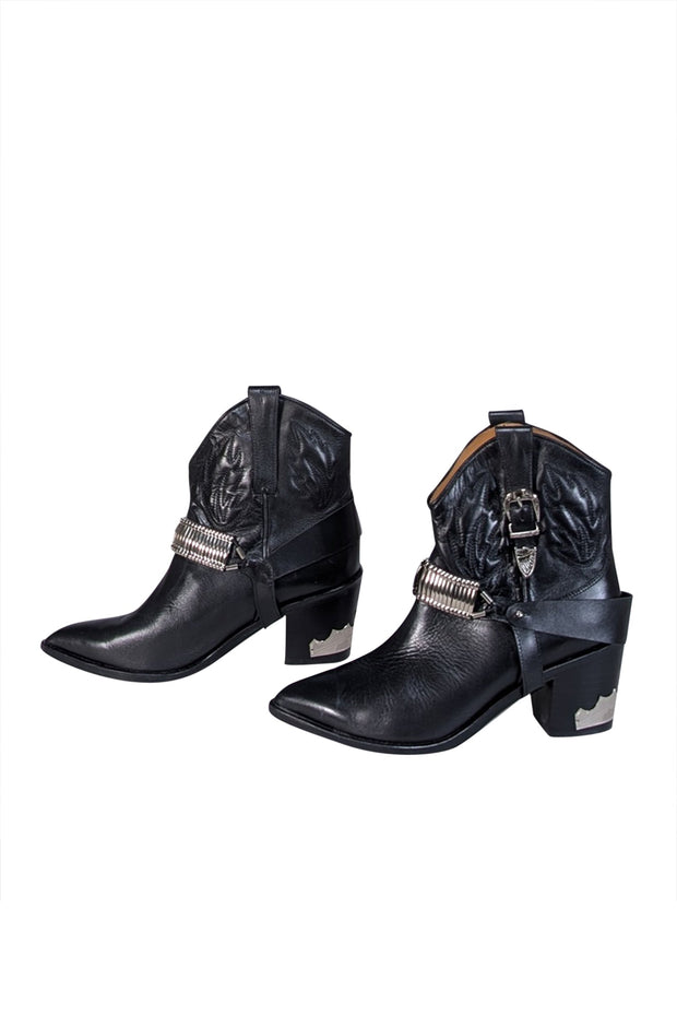 Current Boutique-Toga Pulla - Black Leather Silver Detail Western Boot Sz 11