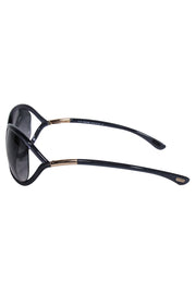 Current Boutique-Tom Ford - Translucent Dark Blue Rounded Sunglasses w/ Gold Detail