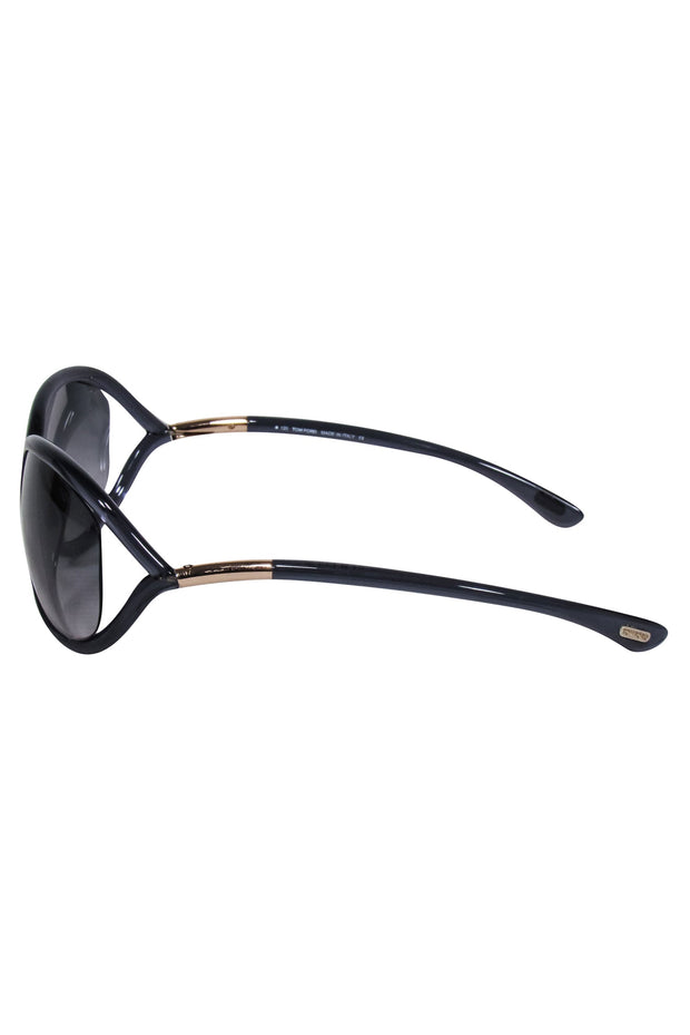 Current Boutique-Tom Ford - Translucent Dark Blue Rounded Sunglasses w/ Gold Detail