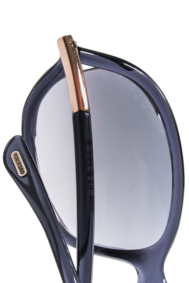 Current Boutique-Tom Ford - Translucent Dark Blue Rounded Sunglasses w/ Gold Detail