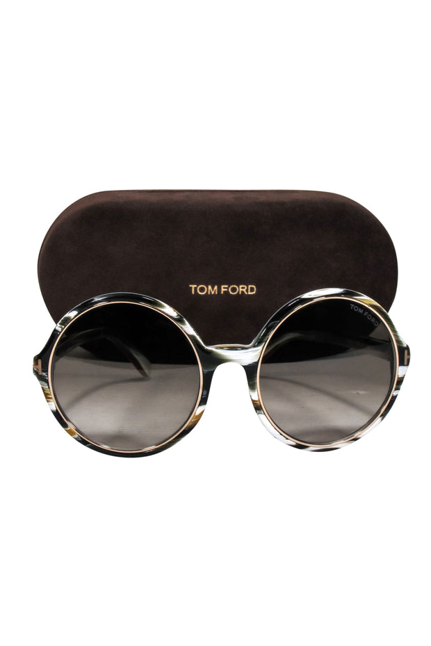 Current Boutique-Tom Ford - Brown & White Print Large Round Sunglasses