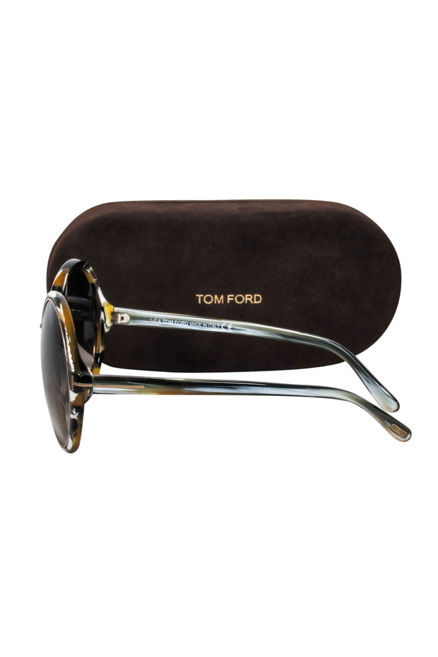 Current Boutique-Tom Ford - Brown & White Print Large Round Sunglasses