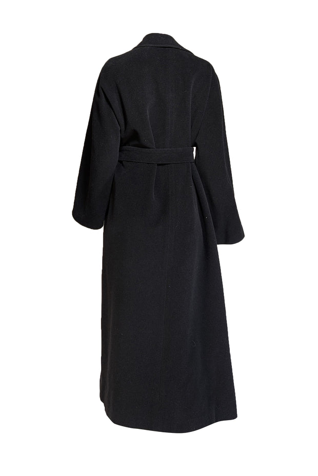 Tombolini - Black Wool & Orylag Fur Open Front Coat w/ Tie Belt Sz L - Current Boutique