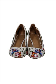 Current Boutique-Tory Burch - Ivory & Multi Color Floral Embroidered Low Heels Sz 9.5
