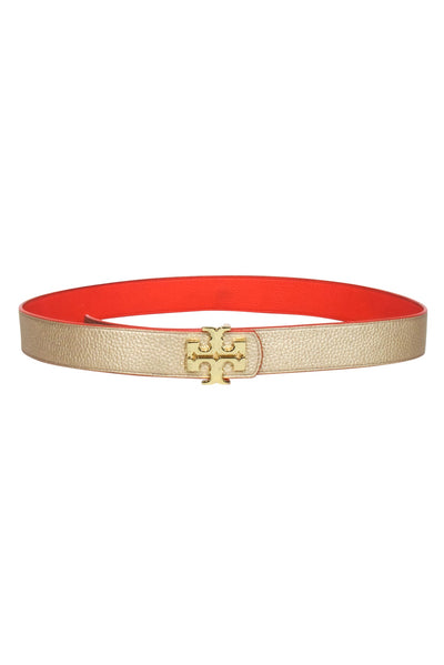 Current Boutique-Tory Burch - Gold & Orange Reversible Leather Belt Sz M