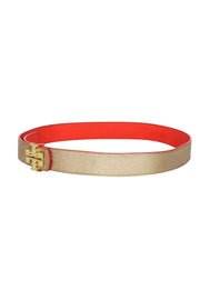 Current Boutique-Tory Burch - Gold & Orange Reversible Leather Belt Sz M