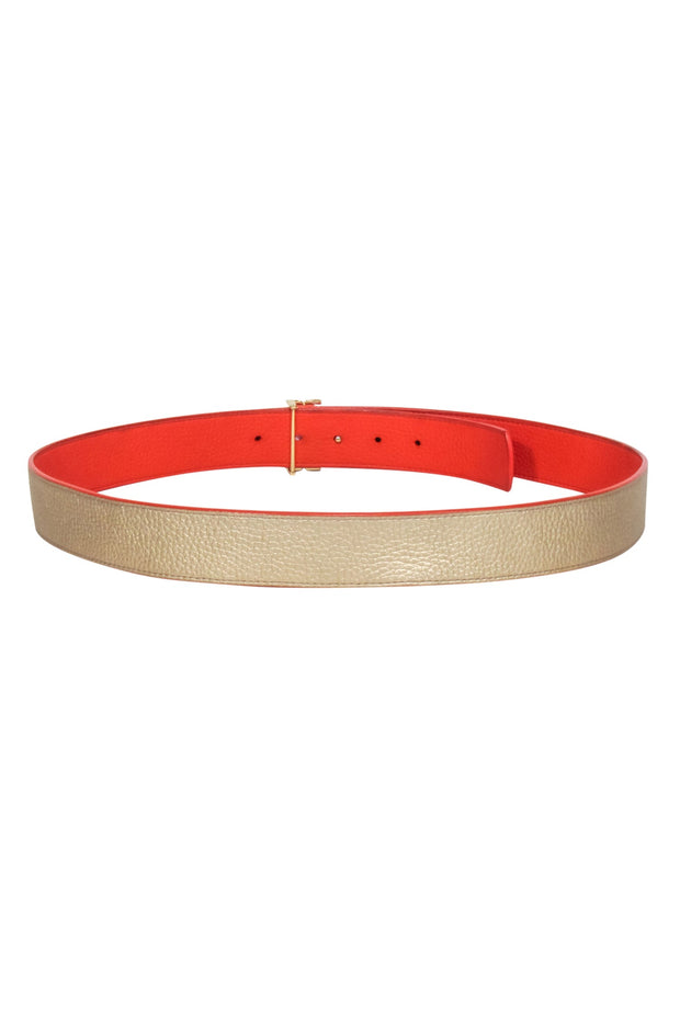 Current Boutique-Tory Burch - Gold & Orange Reversible Leather Belt Sz M