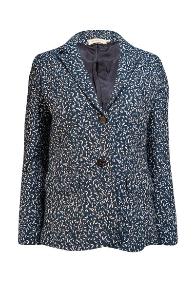 Tory Burch - Teal, Blue, & White Confetti Jacquard Blazer Sz 4 - Current Boutique