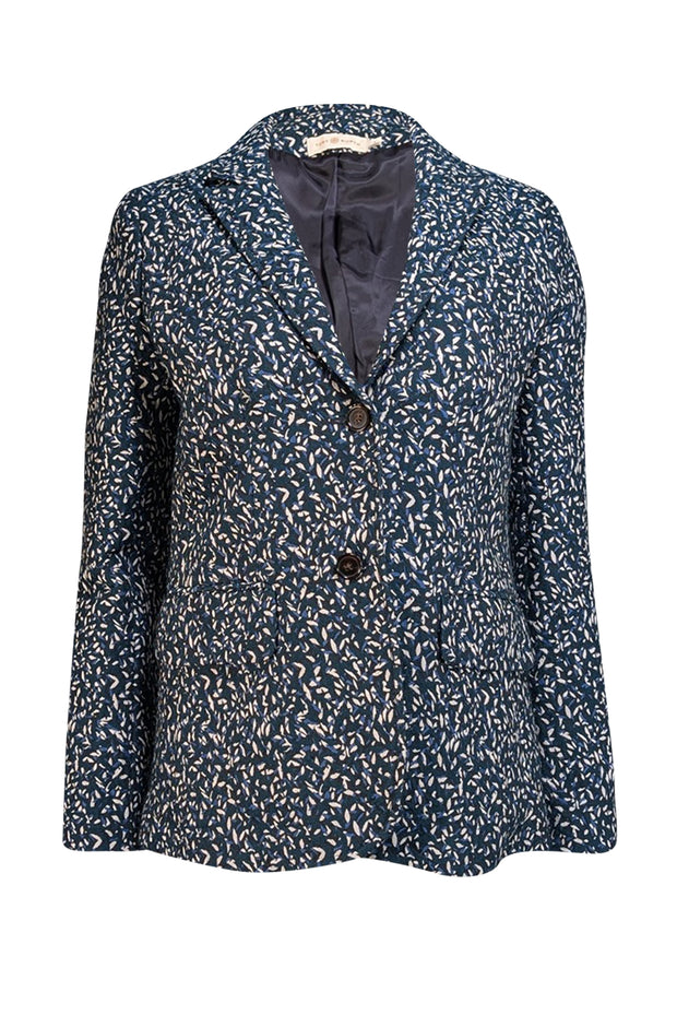 Tory Burch - Teal, Blue, & White Confetti Jacquard Blazer Sz 4 - Current Boutique