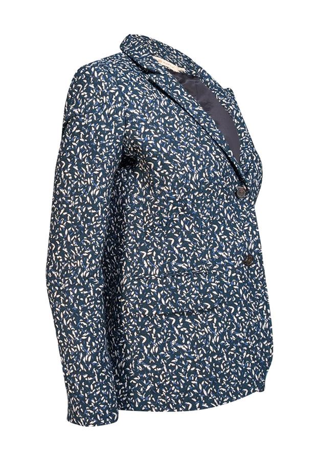 Tory Burch - Teal, Blue, & White Confetti Jacquard Blazer Sz 4 - Current Boutique