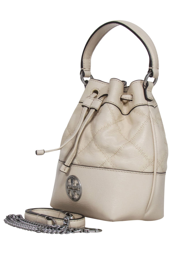 Current Boutique-Tory Burch - Cream Leather Quilted Mini Bucket Bag