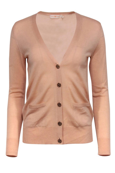 Current Boutique-Tory Burch - Peach Wool V-neck Cardigan Sz XS