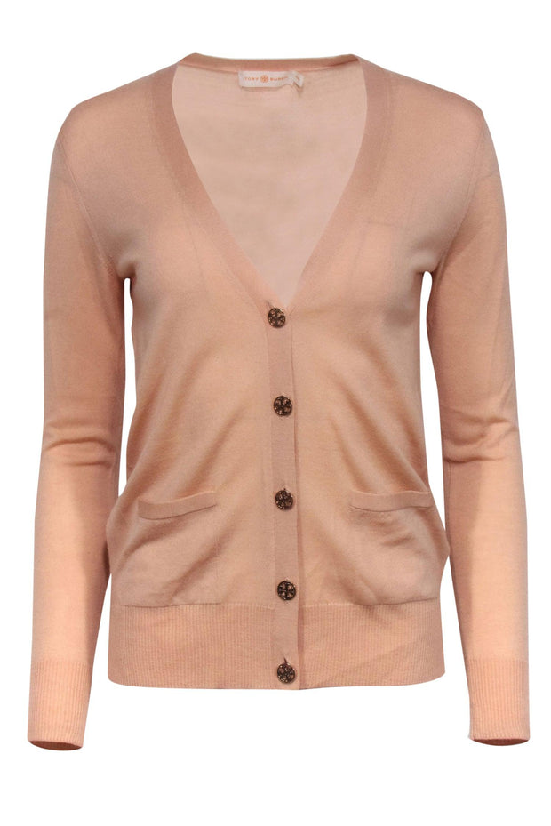 Current Boutique-Tory Burch - Peach Wool V-neck Cardigan Sz XS
