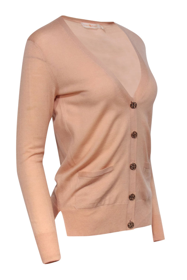 Current Boutique-Tory Burch - Peach Wool V-neck Cardigan Sz XS