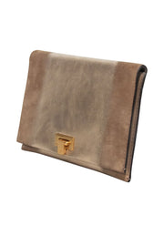 Current Boutique-Tory Burch - Gold & Beige Leather & Suede Fold Over Clutch