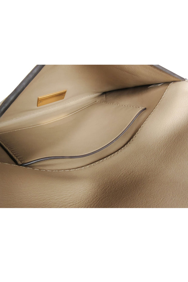 Current Boutique-Tory Burch - Gold & Beige Leather & Suede Fold Over Clutch