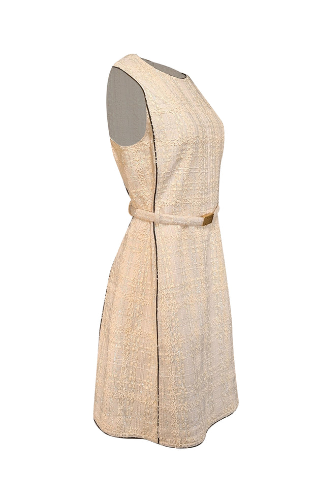 Tory Burch - Cream Metallic Boucle Belted Dress Sz 12 - Current Boutique