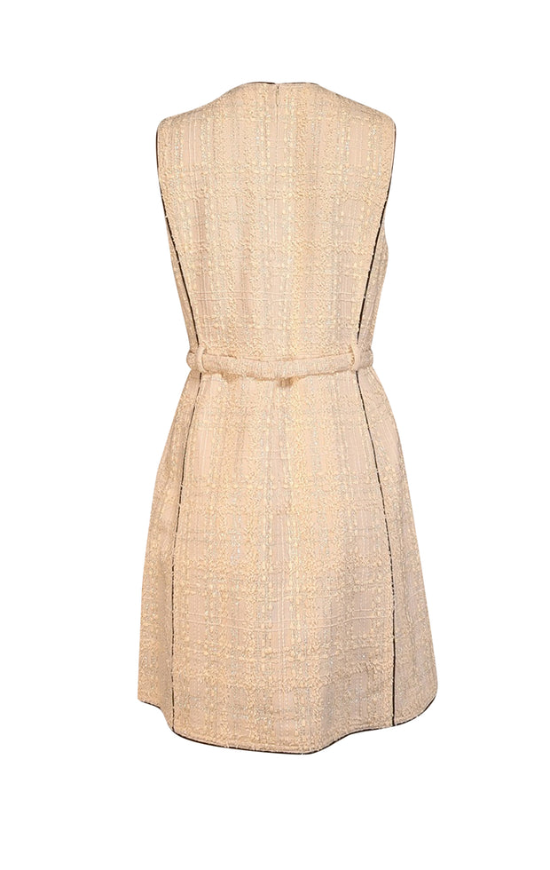 Tory Burch - Cream Metallic Boucle Belted Dress Sz 12 - Current Boutique