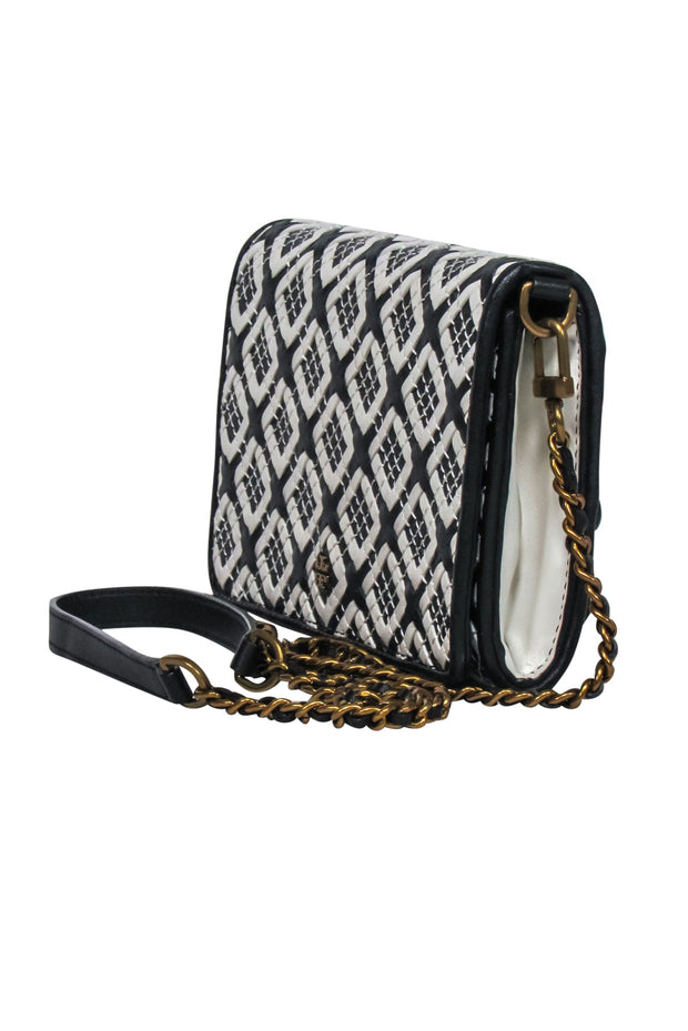Current Boutique-Tory Burch - Black & Cream Leather Diamond Print Crossbody Bag