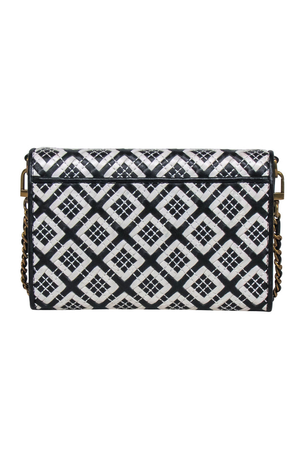 Current Boutique-Tory Burch - Black & Cream Leather Diamond Print Crossbody Bag