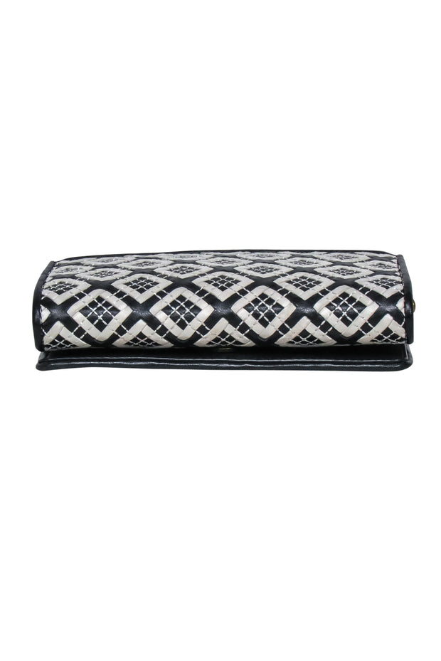 Current Boutique-Tory Burch - Black & Cream Leather Diamond Print Crossbody Bag