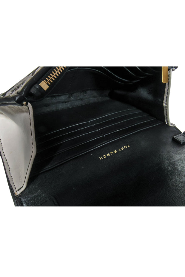 Current Boutique-Tory Burch - Black & Cream Leather Diamond Print Crossbody Bag