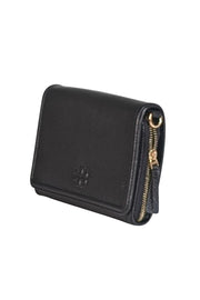Tory Burch - Black Pebbled Leather Front Flap Crossbody Bag - Current Boutique