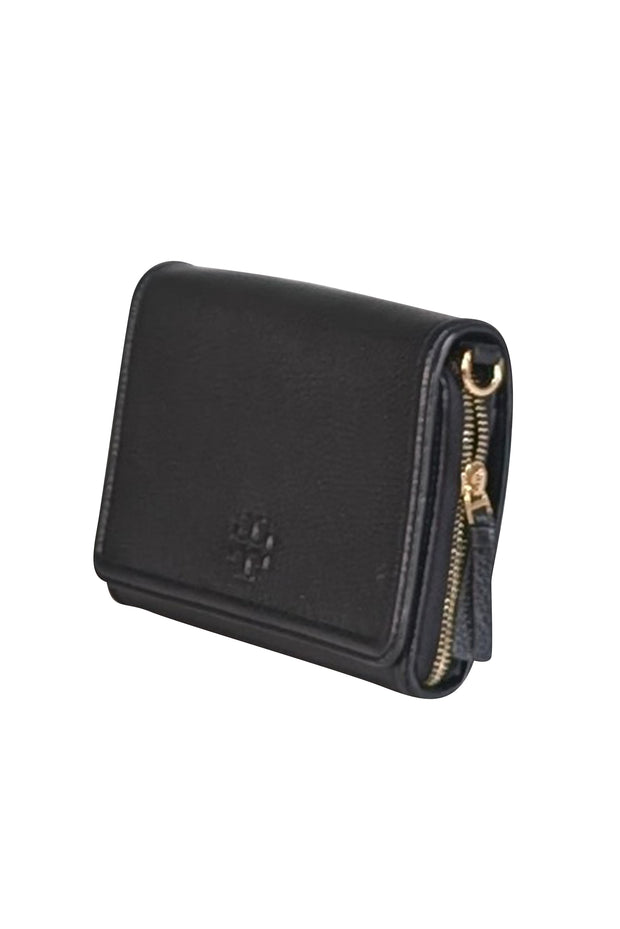 Tory Burch - Black Pebbled Leather Front Flap Crossbody Bag - Current Boutique