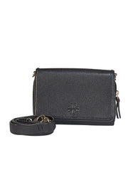 Tory Burch - Black Pebbled Leather Front Flap Crossbody Bag - Current Boutique