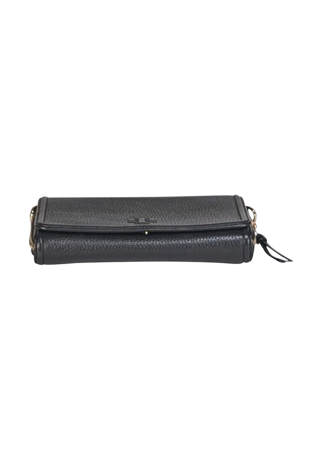 Tory Burch - Black Pebbled Leather Front Flap Crossbody Bag - Current Boutique