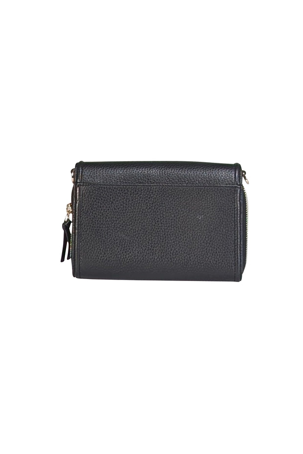 Tory Burch - Black Pebbled Leather Front Flap Crossbody Bag - Current Boutique