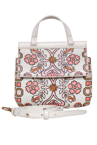 Current Boutique-Tory Burch - Ivory Leather w/ Pink & Orange Print Crossbody Bag