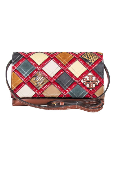 Current Boutique-Tory Burch - Tan w/ Multicolor Patchwork "McGraw" Leather Wallet Crossbody