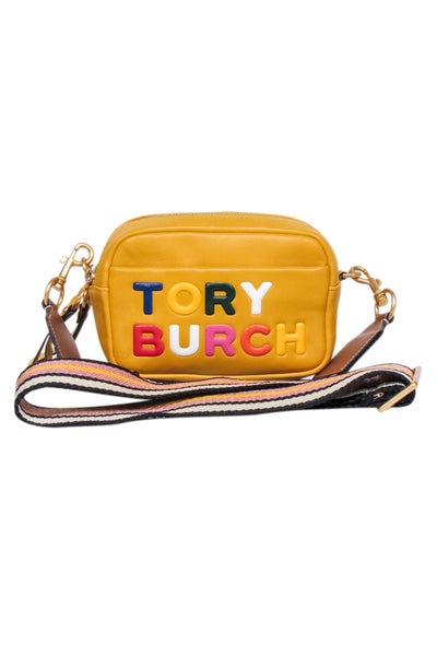 Current Boutique-Tory Burch - Yellow Color Block Logo Double Zip Mini Bag