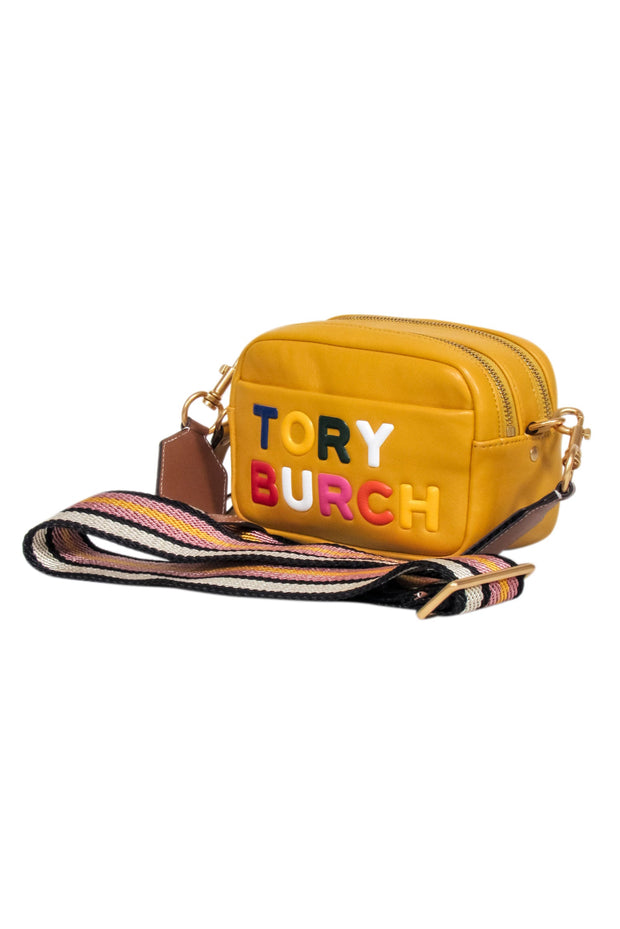 Current Boutique-Tory Burch - Yellow Color Block Logo Double Zip Mini Bag